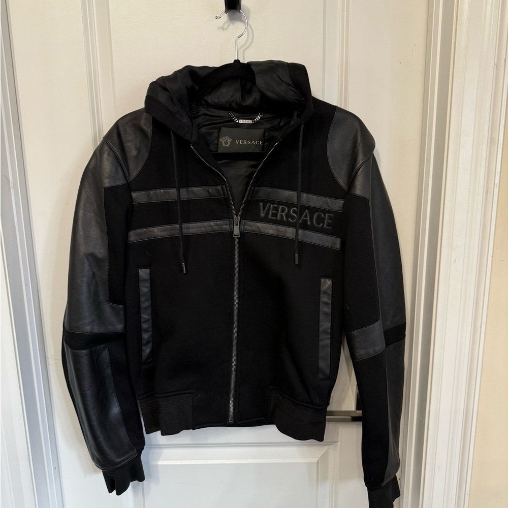 Versace Black Varsity Bomber with leather Details